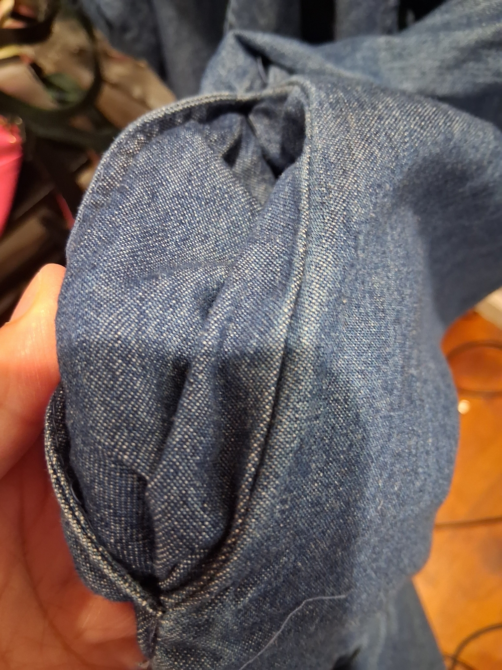 Women's Blue Denim Tie-Neck Casual Dress - Picture 6 of 8